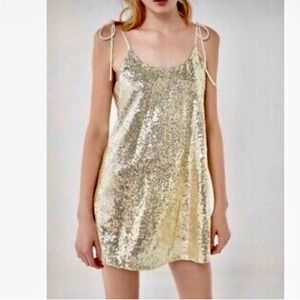 Urban Outfitters Gold Sequin Strappy Dress - Size Medium